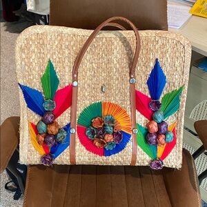 Colorful Woven Straw Tote Bag